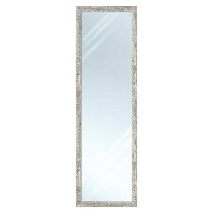 Espejo de pared Lincoln - 45 x 147 cm, Gris - Un espejo delgado y rectangular con un marco de aspecto de madera desgastada, que añade un toque rústico y elegante al diseño.