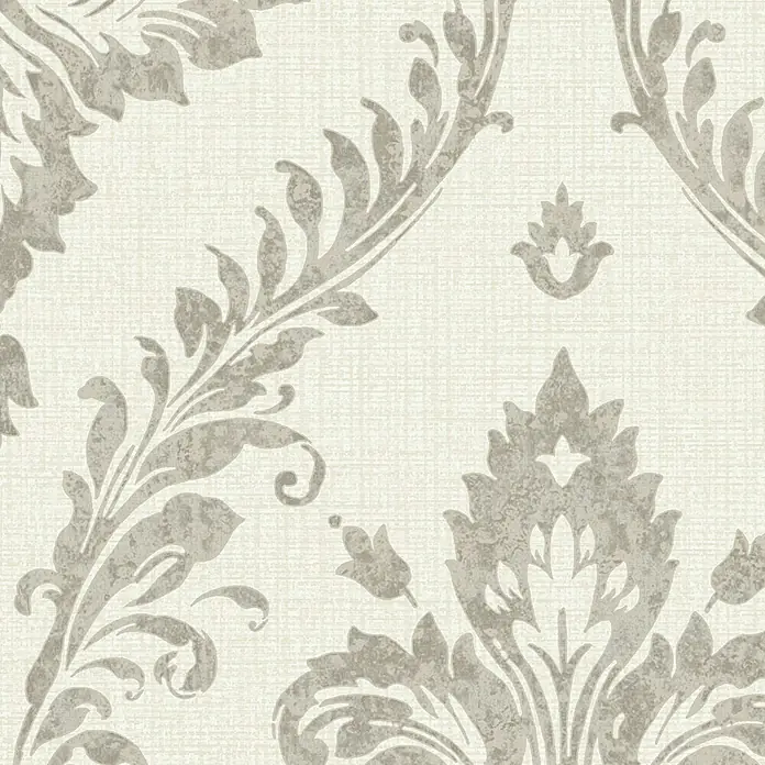 Papel pintado Damasco - Beige/Gris, 10 x 0,53 m - Papel pintado beige con un elegante diseño de damasco gris para un ambiente elegante en la habitación. Diseño clásico para una decoración atemporal.