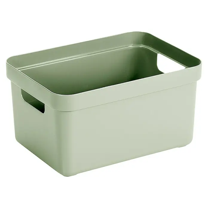 Sunware Aufbewahrungsbox Sigma Home - L x B x H: 25,2 x 17,5 x 12,2 cm, Kunststoff, Hellgrün - Abgebildete grüne Aufbewahrungsbox aus Kunststoff mit rechteckiger Form und Tragegriffen an den Seiten zur einfachen Handhabung.