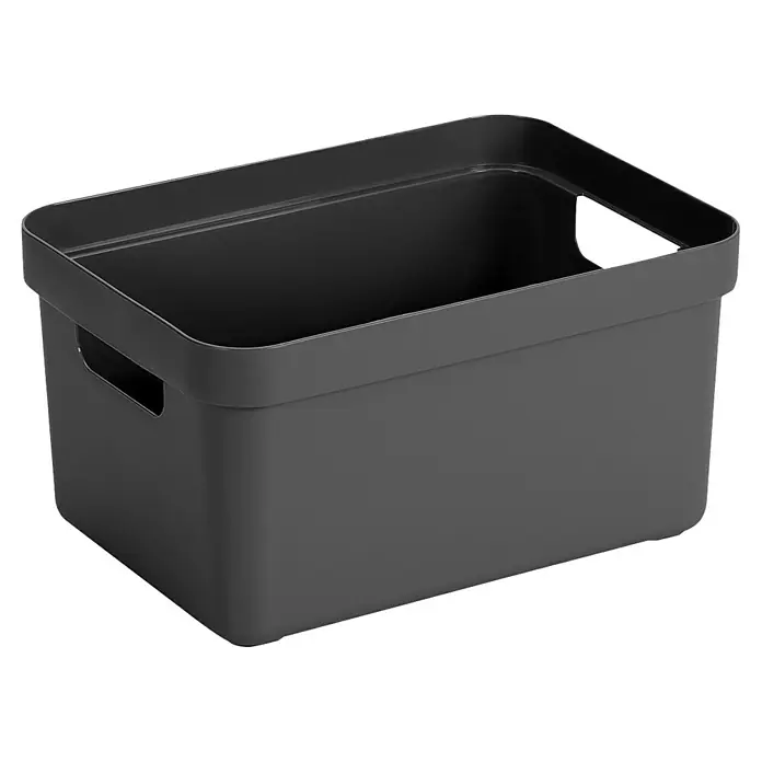 Sunware Aufbewahrungsbox Sigma Home - L x B x H: 25,2 x 17,5 x 12,2 cm, Kunststoff, Anthrazit - Auf dem Bild ist ein grauer rechteckiger Aufbewahrungsbehälter aus Kunststoff mit Griffen zu sehen, der sich ideal für die Organisation eignet.