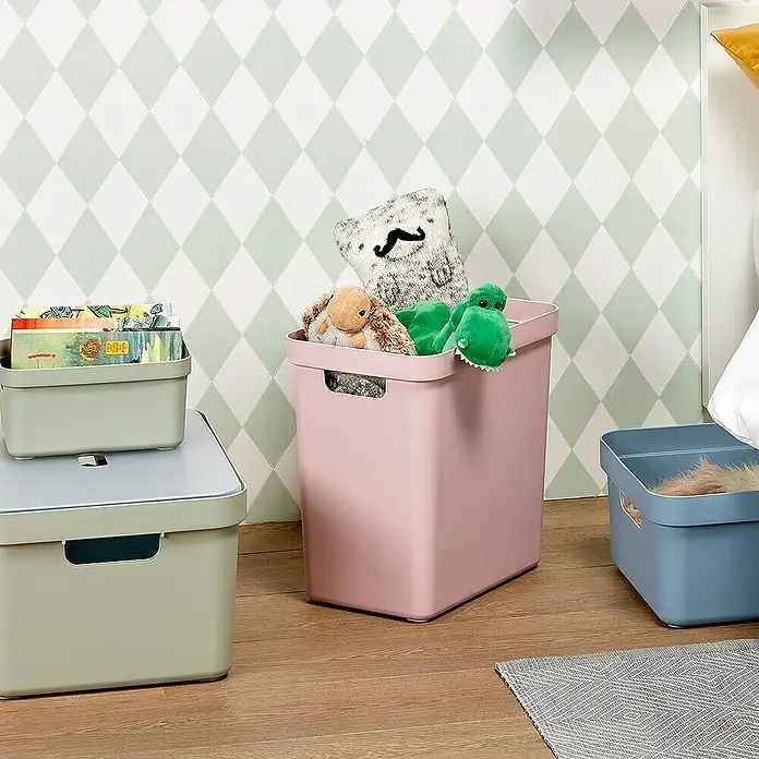 Sunware Aufbewahrungsbox Sigma Home - L x B x H: 25,2 x 17,5 x 12,2 cm, Kunststoff, Hellgrün - Mehrfarbige Aufbewahrungsboxen für Spielzeug und Bücher im Kinderzimmer, die Ordnung schaffen und das Aufräumen erleichtern.