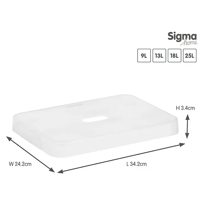 Sunware Deckel Sigma Home - Passend für: Sigma Home Aufbewahrungsbox 9, 13, 18 & 25 l, Kunststoff, Transparent - Produktdarstellung: Der Sigma Home Behälterdeckel mit den Maßen L 34.2cm, B 24.2cm und H 3.4cm.