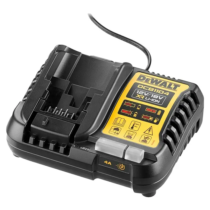 DeWalt XR 18V Akku & Ladegerät DCB1104M2-QW - 18 V, 2 Akkus, 4 Ah - Der Dewalt DCB1104 Akku-Schnelllader für 12V und 18V XR Li-Ion Akkus ist ein zuverlässiges und effizientes Ladegerät.