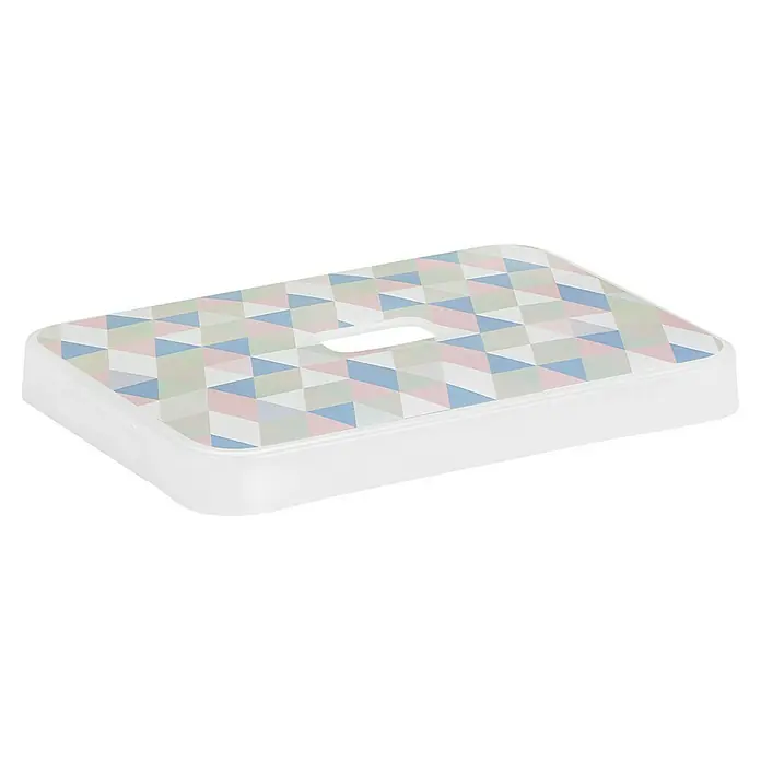 Sunware Deckel Sigma Home - Passend für: Sigma Home Aufbewahrungsbox 9, 13, 18, & 25 l, Kunststoff, Mehrfarbig - Moderner Tritthocker mit geometrischem Muster. Der Hocker ist weiß und hat eine praktische Griffaussparung für einfachen Transport.