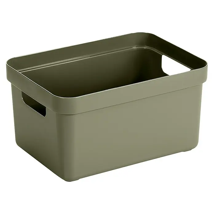 Sunware Aufbewahrungsbox Sigma Home - L x B x H: 25,2 x 17,5 x 12,2 cm, Kunststoff, Dunkelgrün - Ein olivgrüner Aufbewahrungskorb aus Kunststoff mit Griffen an den Seiten, ideal für die Organisation zu Hause oder im Büro. Praktisch und stilvoll.
