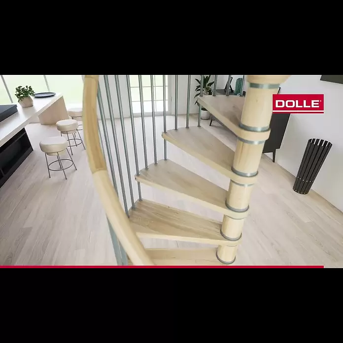 Dolle Spindeltreppe Winnipeg - Durchmesser: 120 cm, Basaltgrau, Farbe Stufen: Eiche Natur, Geschosshöhe: 266,5 cm - 292,5 cm - Spindeltreppe DOLLE Winnipeg aus Holz in Eiche