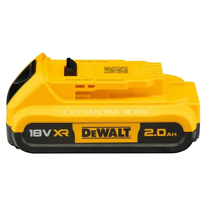 DeWalt XR 18V Akku DCB183-XJ - 18 V, Li-Ionen, 2 Ah - Abbildung einer DeWalt 18V XR 2.0Ah Lithium-Ionen-Batterie, gelb und schwarz, für Elektrowerkzeuge. Kompakt und leistungsstark.