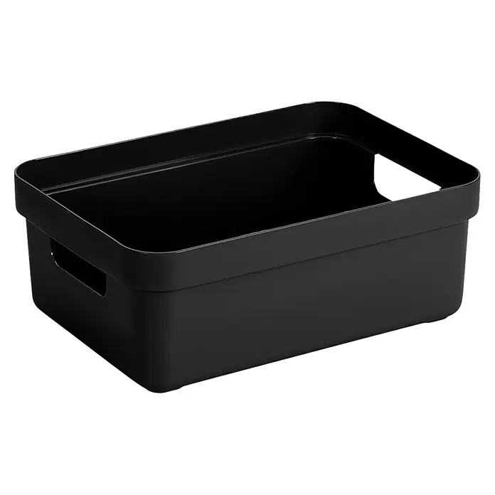 Sunware Aufbewahrungsbox Sigma Home - L x B x H: 35 x 24,6 x 12,2 cm, Kunststoff, Schwarz - Schwarzer Aufbewahrungsbehälter mit abgerundeten Kanten und Griffen für einfache Handhabung, ideal für die Organisation von Gegenständen im Haus.