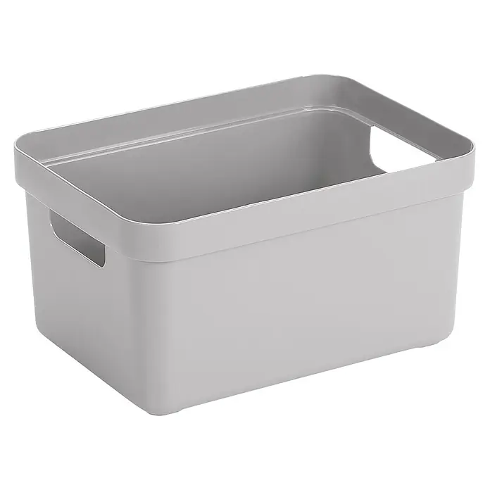 Sunware Aufbewahrungsbox Sigma Home - L x B x H: 35 x 24,6 x 18,3 cm, Kunststoff, Hellgrau - Ein grauer, rechteckiger Kunststoffbehälter mit Griffen an den Seiten, ideal zur Aufbewahrung und Organisation von Gegenständen im Haushalt.