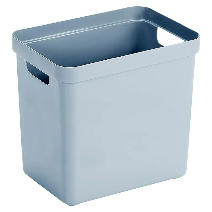 Sunware Aufbewahrungsbox Sigma Home - L x B x H: 35 x 24,6 x 36,3 cm, Kunststoff, Blaugrau - Ein hellblauer, leerer Behälter aus Kunststoff mit Griffen an den Seiten, ideal für die Aufbewahrung und Organisation von Gegenständen im Haushalt.