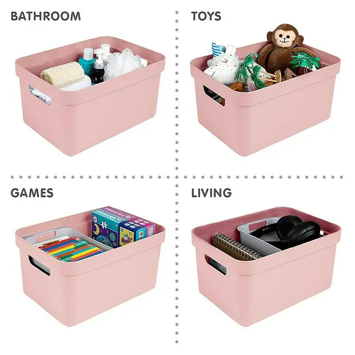 Sunware Aufbewahrungsbox Sigma Home - L x B x H: 35 x 24,6 x 18,3 cm, Kunststoff, Rosa - Aufbewahrungsbehälter-Set mit rosa Aufbewahrungsboxen für Bad, Spielzeug, Spiele und Wohnzimmer zur stilvollen Organisation.