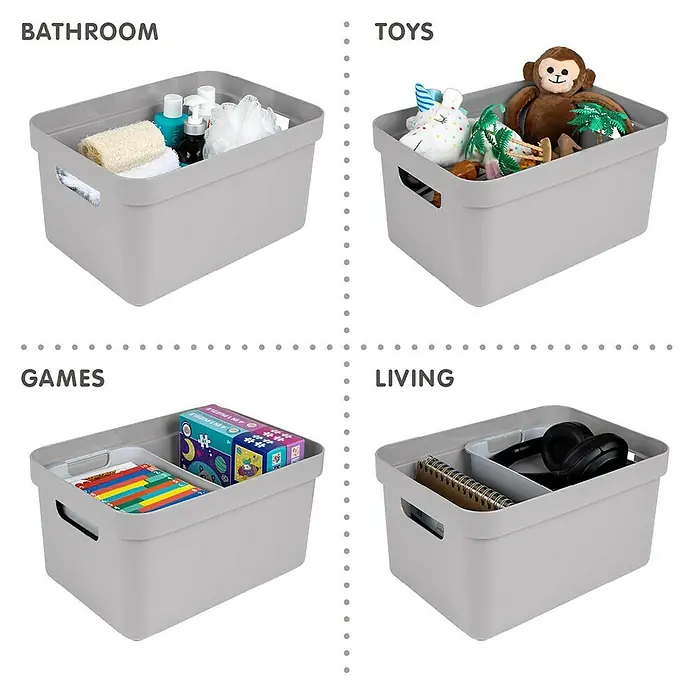 Sunware Aufbewahrungsbox Sigma Home - L x B x H: 35 x 24,6 x 18,3 cm, Kunststoff, Hellgrau - Aufbewahrungsboxen aus Kunststoff für Bad, Spielzeug, Spiele und Wohnzimmer, die eine organisierte Aufbewahrung ermöglichen.
