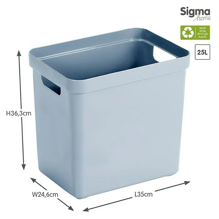 Sunware Aufbewahrungsbox Sigma Home - L x B x H: 35 x 24,6 x 36,3 cm, Kunststoff, Blaugrau - Bild eines Sigma Home Recycling-Abfallbehälters aus recyceltem Kunststoff, Kapazität 25L, Abmessungen: H36,3cm, B24,6cm, L35cm.