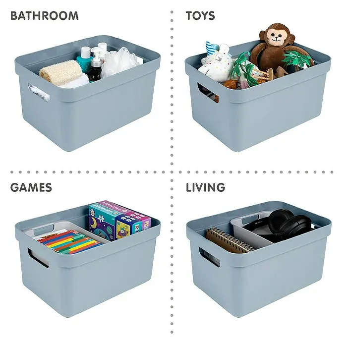 Sunware Aufbewahrungsbox Sigma Home - L x B x H: 35 x 24,6 x 18,3 cm, Kunststoff, Blaugrau - Organisationskörbe für Bad, Spielzeug, Spiele und Wohnzimmer zur einfachen Aufbewahrung und Ordnung im Haushalt.