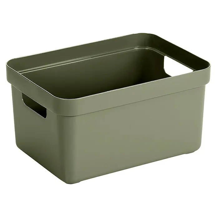 Sunware Aufbewahrungsbox Sigma Home - L x B x H: 35 x 24,6 x 18,3 cm, Kunststoff, Dunkelgrün - Olivegrüne Kunststoffbox mit Griffen zur Aufbewahrung und Organisation von Gegenständen im Haushalt oder Büro. Praktisches Design für Ordnung.