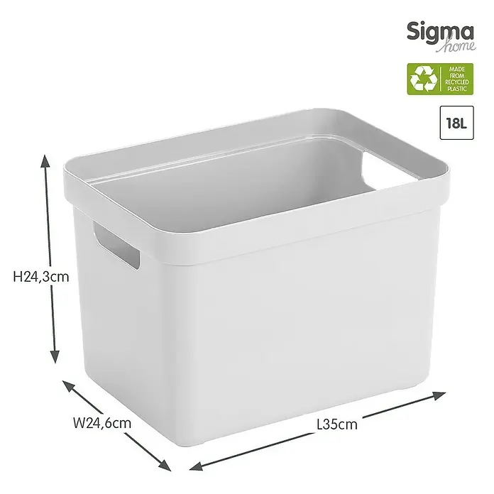 Sunware Aufbewahrungsbox Sigma Home - L x B x H: 35 x 24,6 x 24,3 cm, Kunststoff, Weiß - Weißer "Sigma Home" Aufbewahrungsbehälter aus recyceltem Kunststoff mit den Maßen H24,3cm, W24,6cm, L35cm und einem Fassungsvermögen von 18L.
