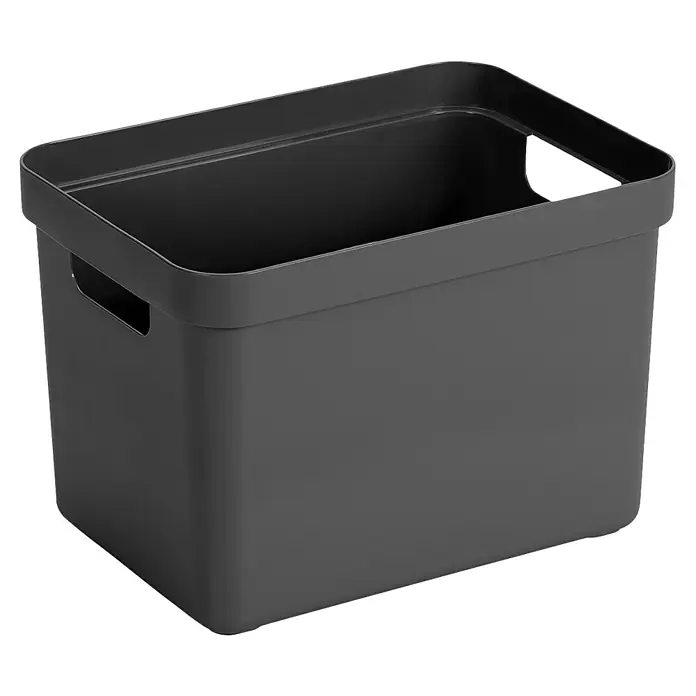 Sunware Aufbewahrungsbox Sigma Home - L x B x H: 35 x 24,6 x 24,3 cm, Kunststoff, Anthrazit - Ein grauer, leerer Plastikbehälter mit Griffen an den Seiten, ideal für die Organisation.