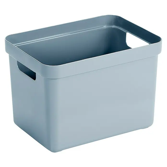 Sunware Aufbewahrungsbox Sigma Home - L x B x H: 35 x 24,6 x 24,3 cm, Kunststoff, Blaugrau - Eine hellblaue, rechteckige Aufbewahrungsbox mit Griffen an den Seiten, ideal für Ordnung und Organisation im Haushalt.