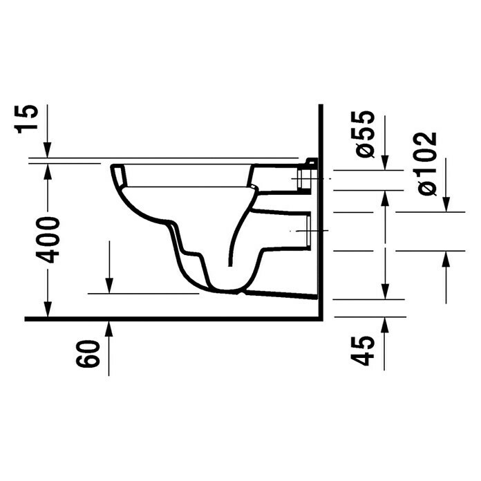 Duravit D-Code Wand-WCMit Spülrand, Ohne Spezialglasur, Spülform: Tief, WC Abgang: Waagerecht, Weiß Unknown