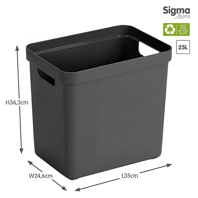 Sunware Aufbewahrungsbox Sigma Home - L x B x H: 35 x 24,6 x 36,3 cm, Kunststoff, Anthrazit - Abbildung eines Sigma Home Abfallbehälters mit den Maßen H36,3cm, B24,6cm und L35cm.