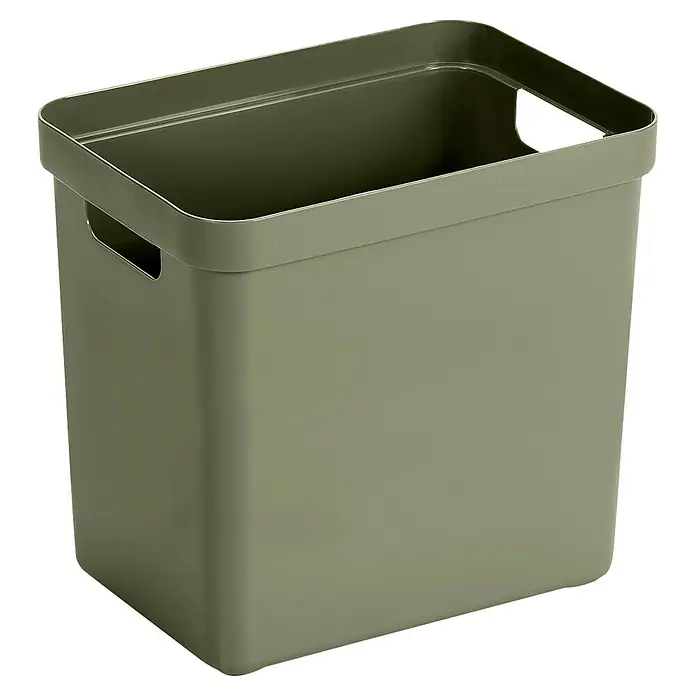 Sunware Aufbewahrungsbox Sigma Home - L x B x H: 35 x 24,6 x 36,3 cm, Kunststoff, Dunkelgrün - Ein olivgrüner rechteckiger Aufbewahrungskorb mit Griffen für eine einfache Handhabung und Organisation im Haushalt.