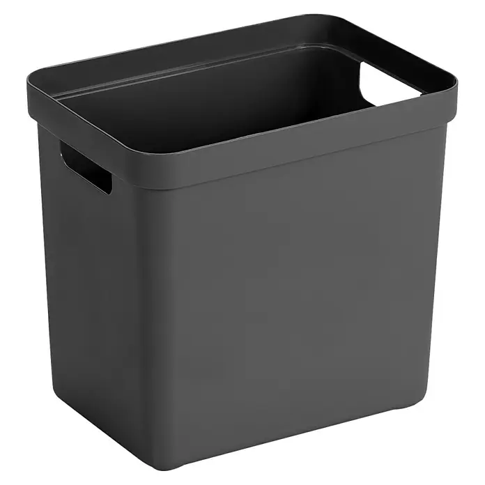 Sunware Aufbewahrungsbox Sigma Home - L x B x H: 35 x 24,6 x 36,3 cm, Kunststoff, Anthrazit - Ein grauer, rechteckiger Papierkorb aus Kunststoff mit Griffen an den Seiten. Ideal für Büro oder Zuhause, um Ordnung zu halten.