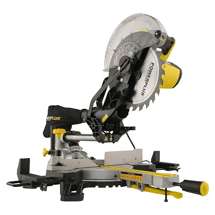 PowerPlus Sierra ingletadora telescópica POWX075730S - 2.100 W, Diámetro hoja de sierra: 254 mm, Número de revoluciones de marcha en vacío: 5.000 r.p.m. - Una sierra ingletadora Powerplus, ideal para cortes de madera precisos. Hoja afilada, diseño duradero, perfecta para aficionados al bricolaje y profesionales.