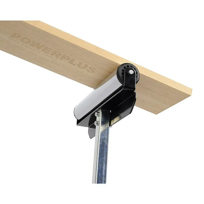 PowerPlus Caballete de trabajo POWX0700T - L x An x Al: 108 x 43 x 108 cm, Carga soportada: 60 kg - Caballete de rodillos con un tablero de madera, que tiene la inscripción Powerplus High Quality Tools.