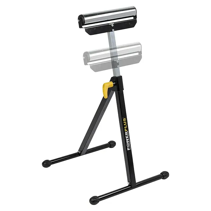 PowerPlus Caballete de trabajo POWX0700T - L x An x Al: 108 x 43 x 108 cm, Carga soportada: 60 kg - Imagen de un caballete de rodillos Powerplus, que garantiza una guía precisa de la pieza. Construcción sólida para estabilidad y alta capacidad de carga.