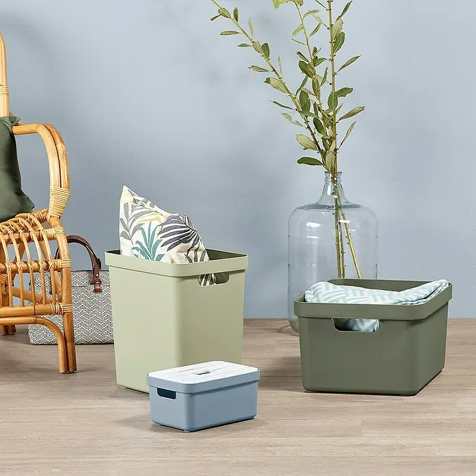 Sunware Aufbewahrungsbox Sigma Home - L x B x H: 44,5 x 34,5 x 24,3 cm, Kunststoff, Dunkelgrün - Aufbewahrungsboxen-Set in Grün- und Blautönen. Praktische und stilvolle Behälter für ein ordentliches Zuhause, ideal für jedes Zimmer.