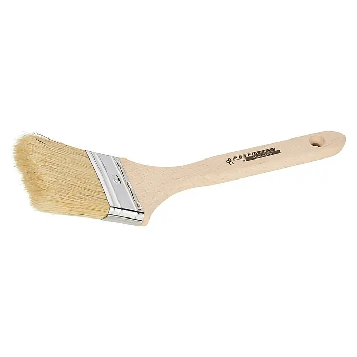 Profi Depot by Storch-Ciret Fassadenstreicher kurz - Breite Borsten: 75 mm, Mischborsten, Holz - Eine Detailansicht eines ProfiDepot Heizkörperpinsel mit hellem Holzgriff und hellem Borsten.