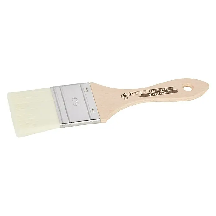 Profi Depot by Storch-Ciret Verschlichtpinsel - Breite Borsten: 50 mm, Mischborsten, Holz - Ein Pinsel der Marke Profi Depot by Storch-Ciret, ideal für präzise Malerarbeiten mit helle Borsten und einem Holzgriff mit Aufhängeloch.