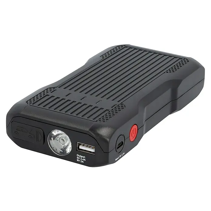 Cartrend Energiestation mi Starthilfe Jump-Starter - Spannung: 12 V - Tragbarer Auto-Starthilfe-Akku mit USB-Anschlüssen und LED-Leuchte. Ideal für Notfälle und zum Aufladen elektronischer Geräte unterwegs.