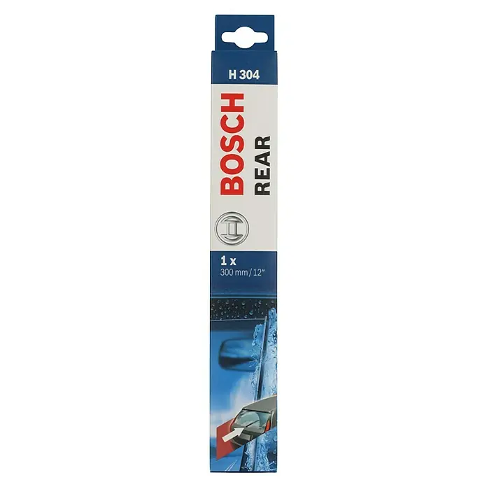 Bosch Heck-Scheibenwischer KSNH304 - 1 Stk. - Verpackung eines Bosch H 304 Heckscheibenwischers, 300 mm/12 Zoll, mit Produktbild und Markendetails für klare Sicht nach hinten.