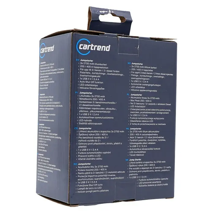 Cartrend Energiestation mi Starthilfe Jump-Starter - Spannung: 12 V - Cartrend Jumpstarter – Starthilfe mit 3x 2700 mAh Lithiumbatterie, ideal für Benzin- und Dieselfahrzeuge, inklusive LED-Arbeitslampe.