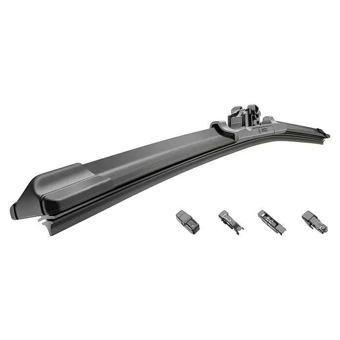 Bosch Aerotwin Scheibenwischer - AP530U, Anzahl: 1 Stk. - Eine Nahaufnahme eines Bosch Aerotwin Scheibenwischers mit verschiedenen Adaptertypen für die einfache Installation am Fahrzeug.