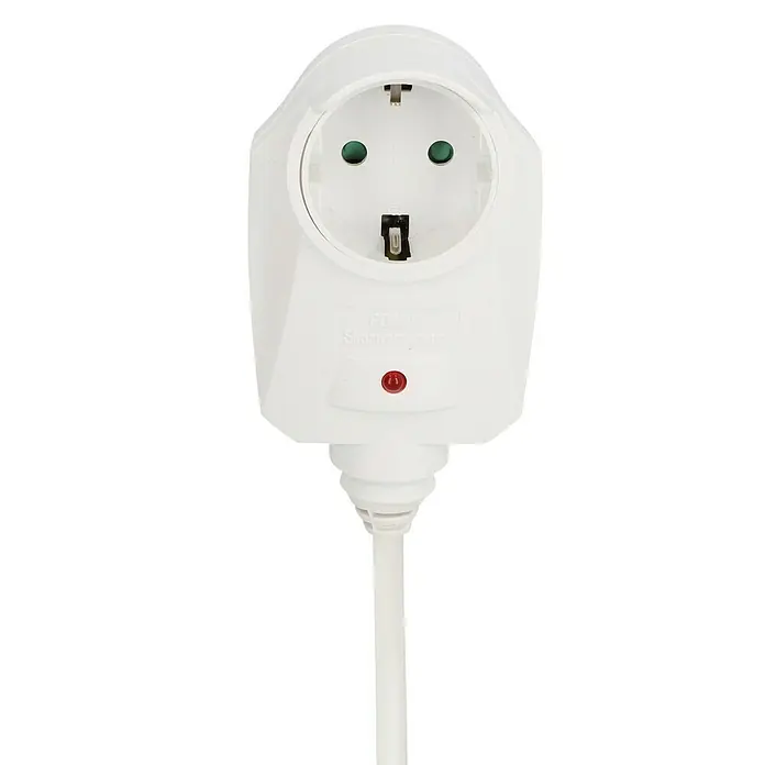 Verlängerungskabel PowerSplit5 m, Weiß, IP20, H05VV-F - Weiße Steckdose mit roter LED-Anzeige am Kabel für den Innenbereich. Eine praktische Lösung zur Stromversorgung elektronischer Geräte.