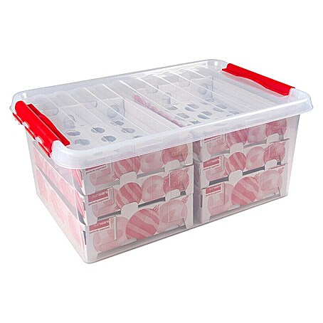 Sunware Aufbewahrungsbox Q-Line für Weihnachtskugeln (Passend für: 98 Christbaumkugeln (80 x Ø 45 - 60 mm & 18 x Ø 70 - 80 mm), L x B x H: 40 x 60 x 26 cm, Kunststoff, Transparent)