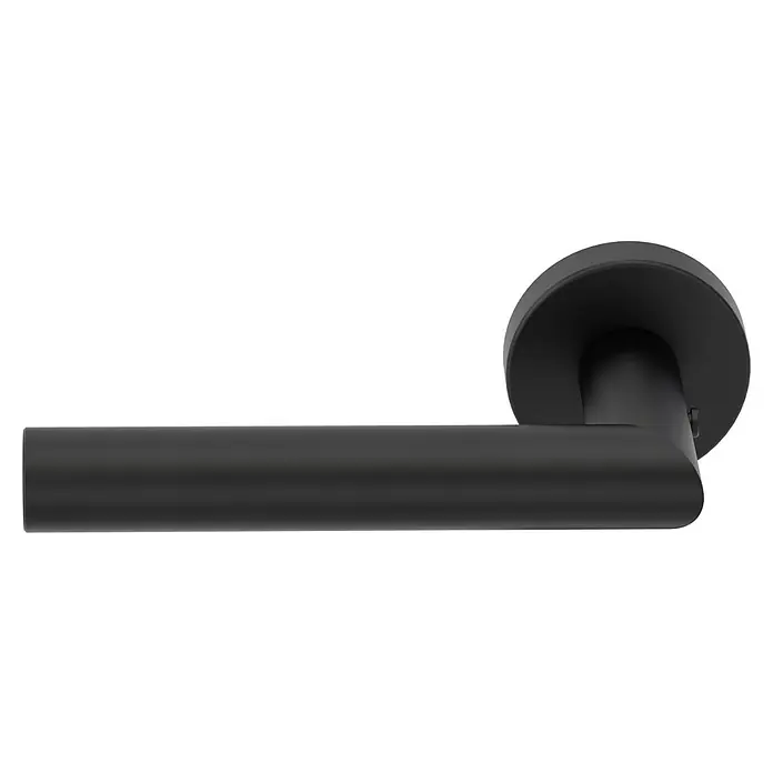 Diamond Doors Zimmertürgarnitur L-Form Premium Smart2Lock links - Stärke Tür: 38 mm - 45 mm, L-Form, Schwarz, DIN Anschlag: Links, Passend für: Türen ohne Schlüssellochbohrung, Türen mit Schlüssellochbohrung benötigen zusätzlich eine Blindrosette - Schwarzer Türgriff aus Metall mit rundem Rosettendesign. Ideal für moderne Inneneinrichtungen und bietet eine elegante Note.