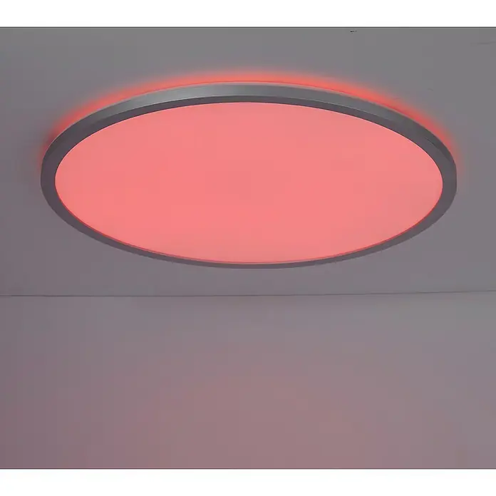 Brilliant LED-Deckenleuchte rund Tanida - 46 W, Ø x H: 57 x 3,2 cm, Silber, RGBW - Runde LED-Deckenleuchte mit rotem Licht. Elegantes Design, ideal für moderne Wohnräume und Büros, sorgt für eine angenehme Atmosphäre.