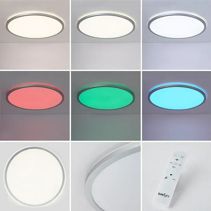 Brilliant LED-Deckenleuchte rund Tanida - 46 W, Ø x H: 57 x 3,2 cm, Silber, RGBW - Deckenleuchte mit verschiedenen Farboptionen und Fernbedienung für individuelle Lichtstimmungen im Raum.