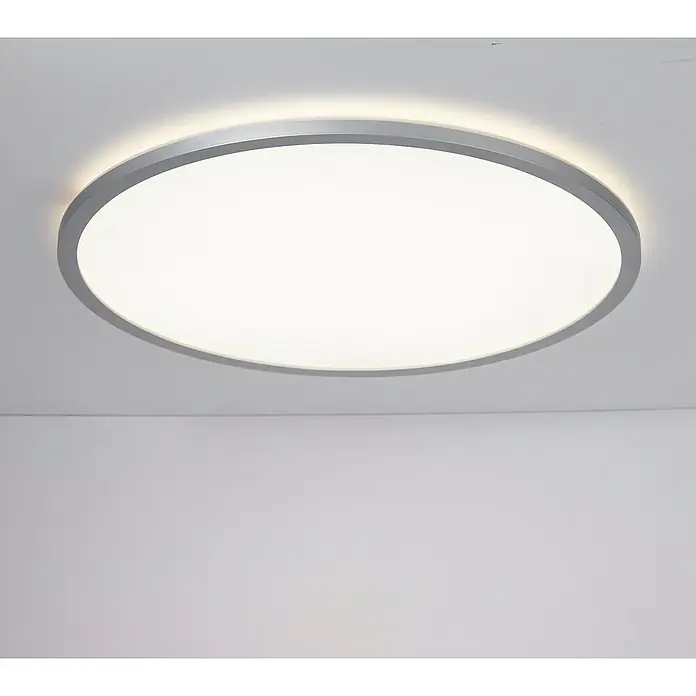 Brilliant LED-Deckenleuchte rund Tanida - 46 W, Ø x H: 57 x 3,2 cm, Silber, RGBW - Runde Deckenleuchte mit silbernem Rahmen und hellem, diffusem Licht, ideal für moderne Wohnräume.\n