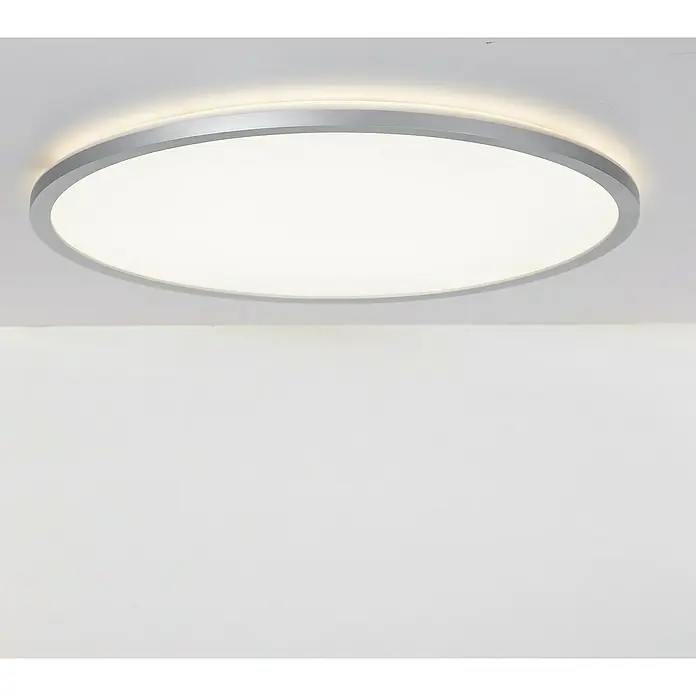 Brilliant LED-Deckenleuchte rund Tanida - 46 W, Ø x H: 57 x 3,2 cm, Silber, RGBW - Deckenleuchte mit runder, silberner Einfassung und hellem, diffusem Licht. Ideal für moderne Innenräume, sorgt für eine gleichmäßige Ausleuchtung.