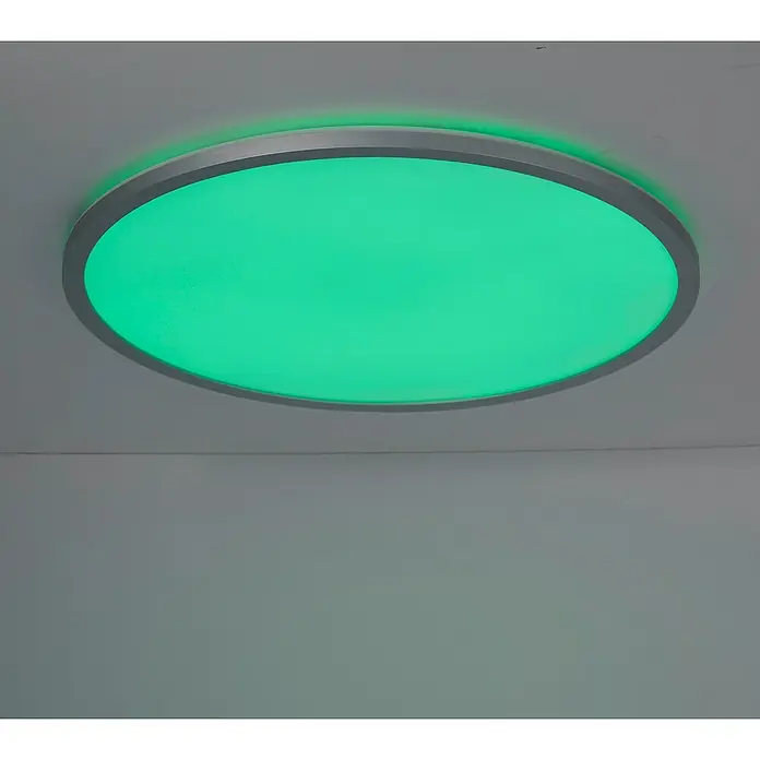 Brilliant LED-Deckenleuchte rund Tanida - 46 W, Ø x H: 57 x 3,2 cm, Silber, RGBW - Die grüne LED-Deckenleuchte sorgt für ein modernes Ambiente. Das runde Design mit silbernem Rand ist ein echter Hingucker.