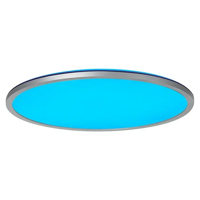 Brilliant LED-Deckenleuchte rund Tanida - 46 W, Ø x H: 57 x 3,2 cm, Silber, RGBW - Moderne LED-Deckenleuchte mit blauem Licht und silbernem Rahmen. Perfekt für stilvolle Innenräume und energieeffiziente Beleuchtung.