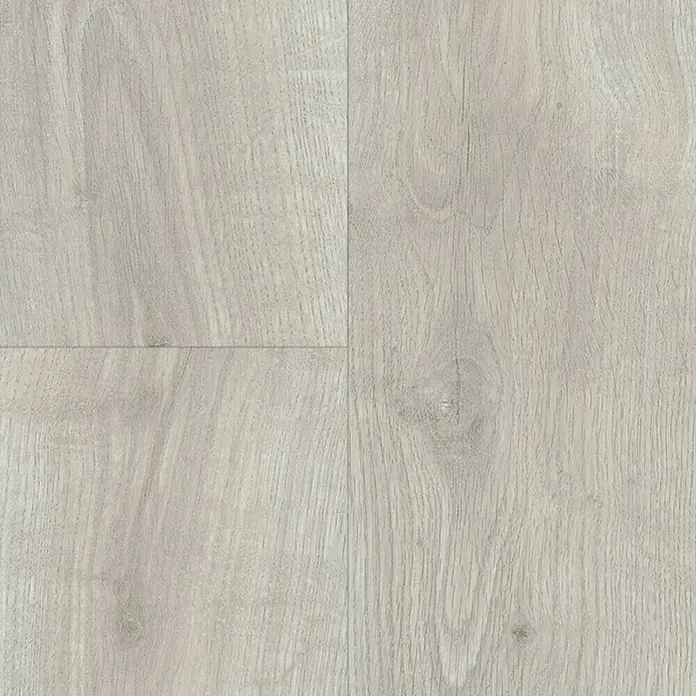 LOGOCLIC Laminatmuster Silentos Eiche Roma296 x 195 x 1 mm, Landhausdiele - Nahaufnahme von hellem Laminatboden in Holzoptik.