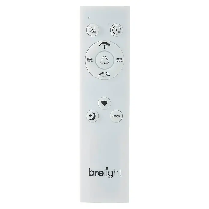 Brilliant LED-Deckenleuchte rund Tanida - 46 W, Ø x H: 57 x 3,2 cm, Silber, RGBW - Weiße Breelight-Fernbedienung mit verschiedenen Tasten für Lichtsteuerung wie Ein/Aus, Timer, RGB-Modi, Helligkeit und Farbtemperatur.