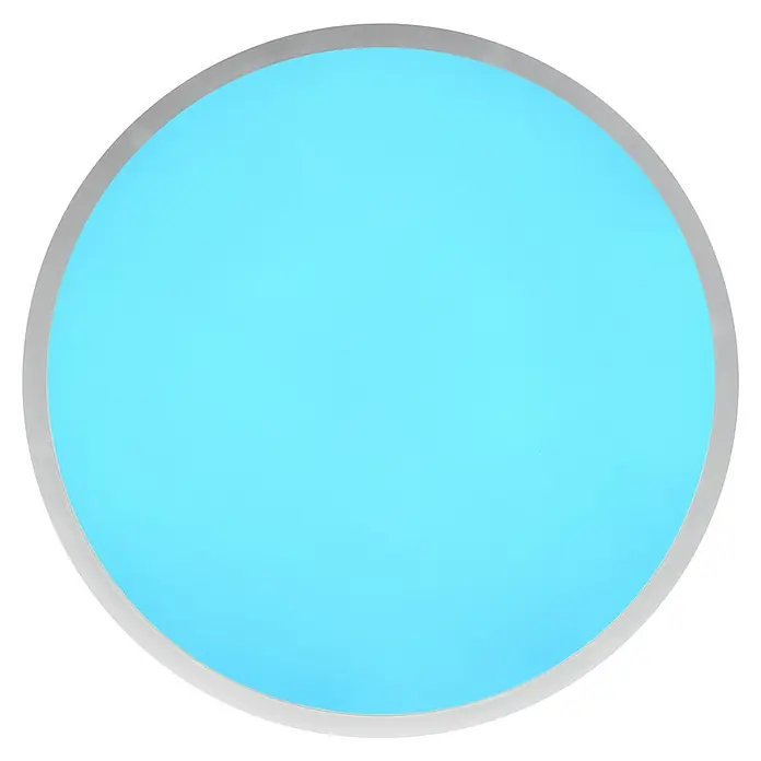 Brilliant LED-Deckenleuchte rund Tanida - 46 W, Ø x H: 57 x 3,2 cm, Silber, RGBW - Runde LED-Deckenleuchte mit silbernem Rahmen und hellblauer Lichtfläche, ideal für moderne Innenräume und energieeffiziente Beleuchtung.