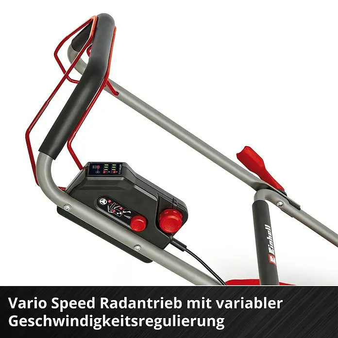 Einhell Professional Akku-Rasenmäher GP-CM 36/47 S HW Li - 36 V, 4 Akkus, 4 Ah, Schnittbreite: 47 cm - Nahaufnahme des Vario Speed Radantriebs mit variabler Geschwindigkeitsregulierung.