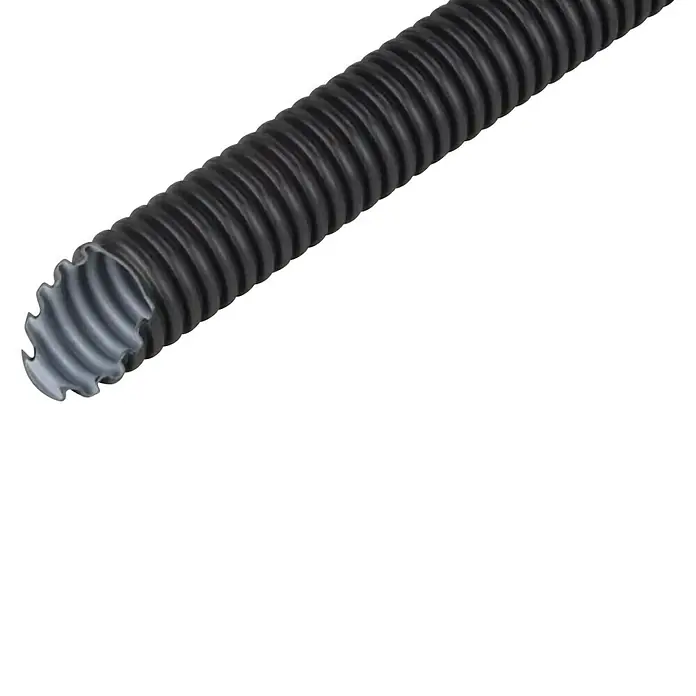Fränkische Flexrohr FBY-EL-F 32 - EN 32, Länge: 50 m, Kunststoff, 320 N, Schwarz - Schwarzes, flexibles, gewelltes Drainagerohr mit gerippter Innenwand, ideal für Entwässerungssysteme und Kabelschutz.